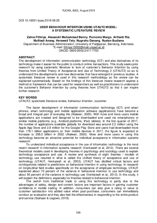 (PDF) User Behaviour Intention Using UTAUT2 Model: A Systematic ...
