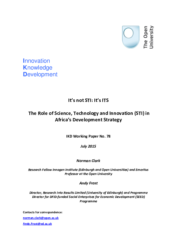 (PDF) It’s not STI: It’s ITS – the Role of Science, Technology and ...