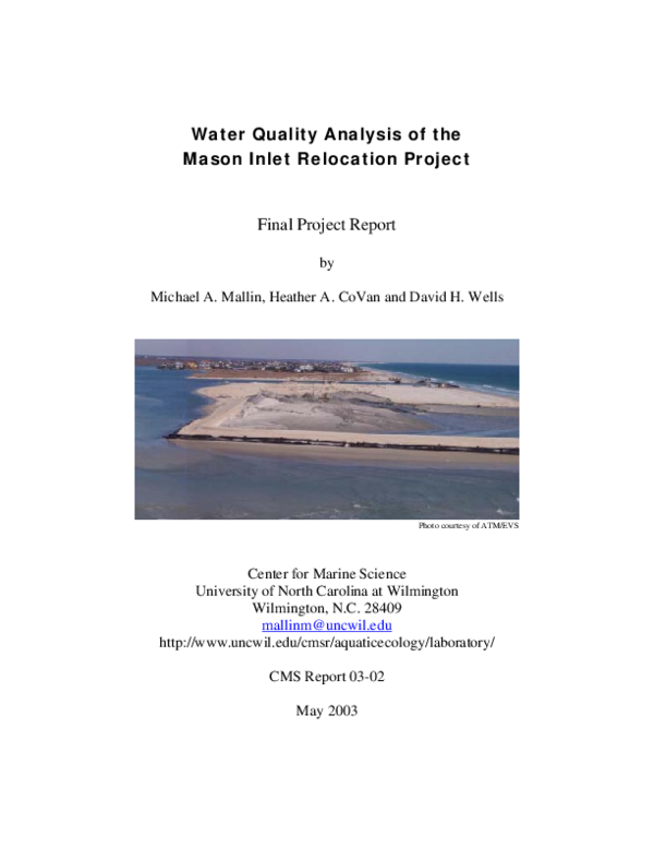 (PDF) Water Quality Analysis of the Mason Inlet Relocation Project ...
