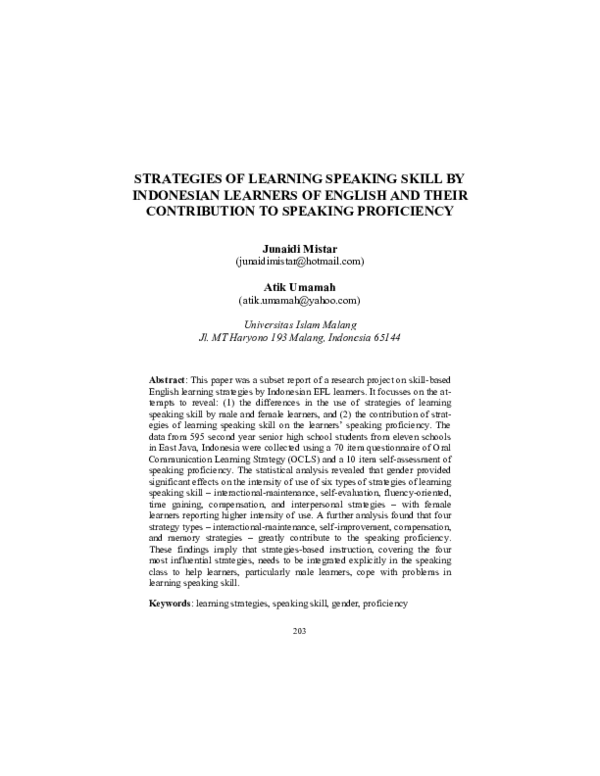 (PDF) Strategies of Learning Speaking Skill by Indonesian Learners of ...