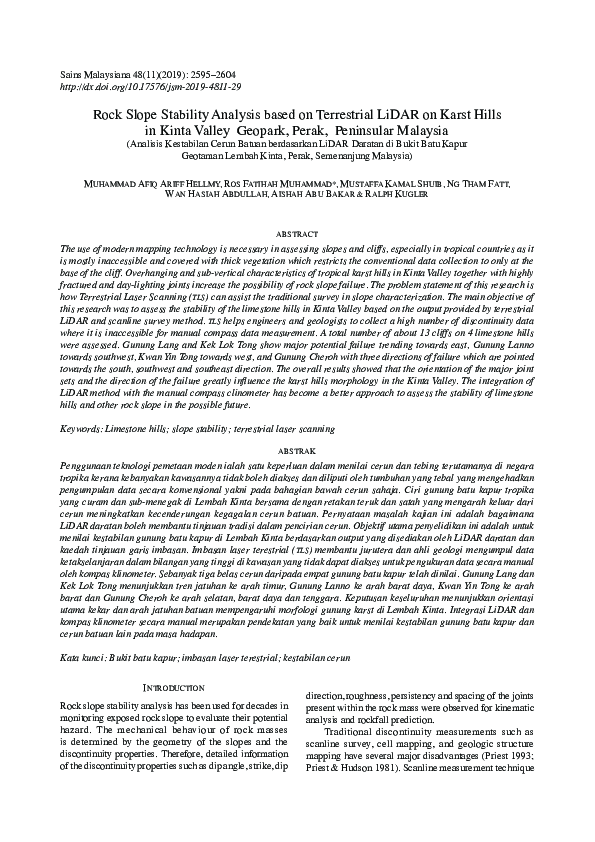 (PDF) Rock Slope Stability Analysis based on Terrestrial LiDAR on Karst ...