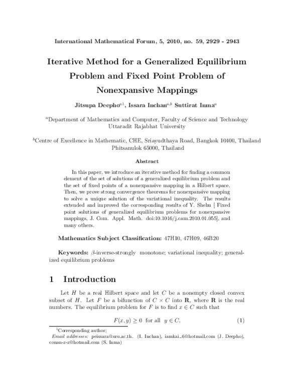 (PDF) Iterative Method for a Generalized Equilibrium Problem and Fixed ...