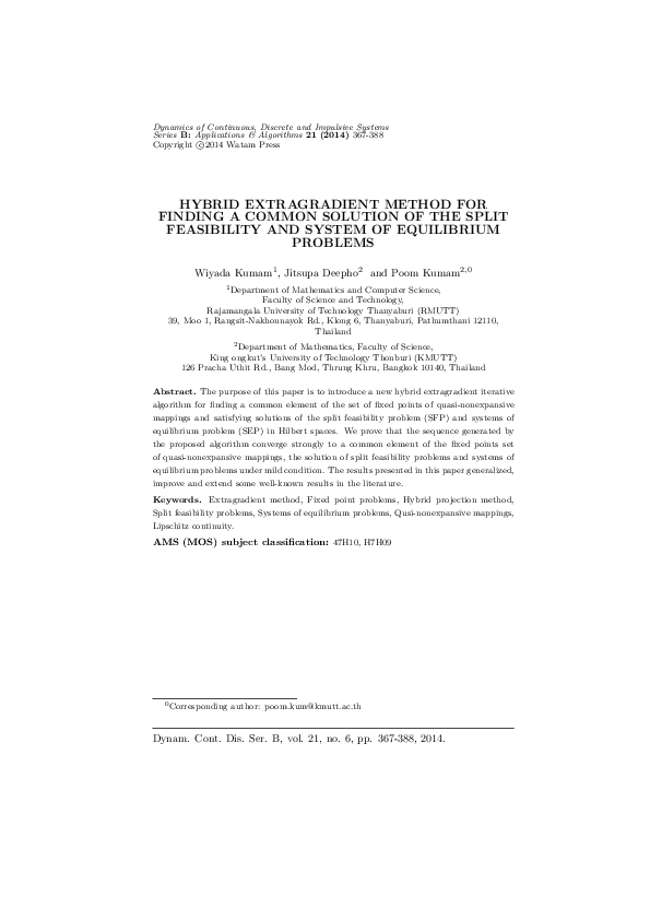 (PDF) Hybrid Extragradient Method for Finding a Common Solution of the ...