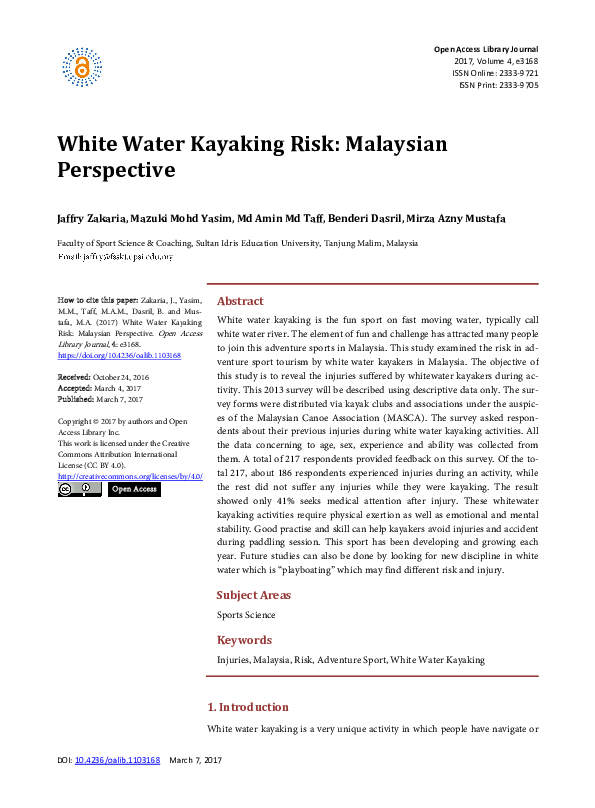 (PDF) White Water Kayaking Risk: Malaysian Perspective