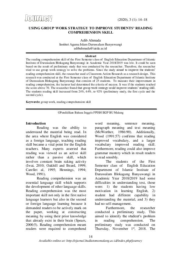 (PDF) Using Group Work to Improve Students’ Reading Comprehension Skill