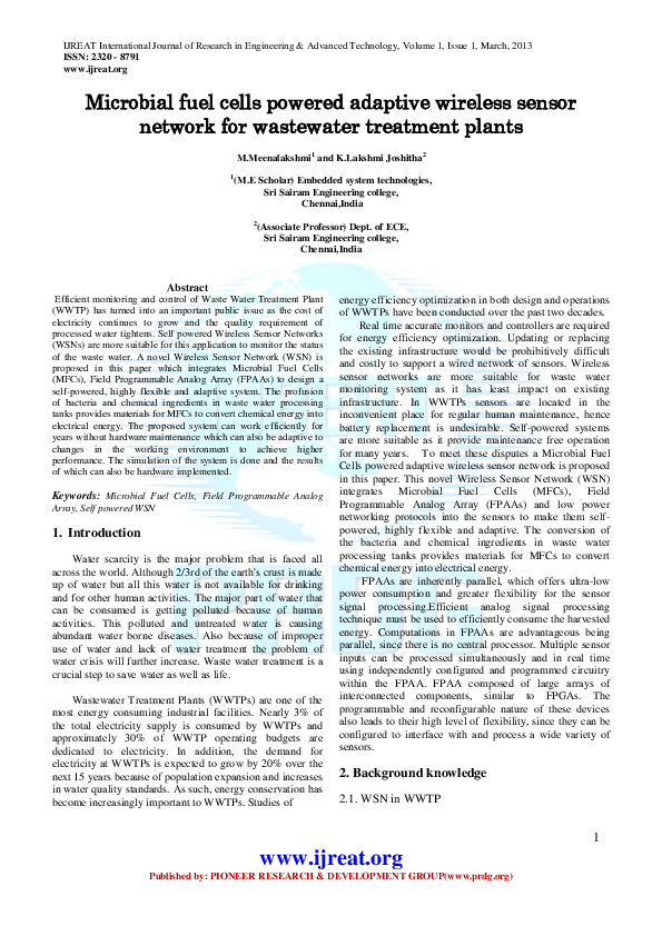 (PDF) Microbial Fuel Cells Powered Adaptive Wireless Sensor Network for ...