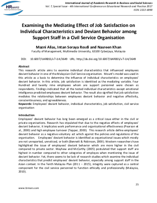 (PDF) Examining the Mediating Effect of Job Satisfaction on Individual ...