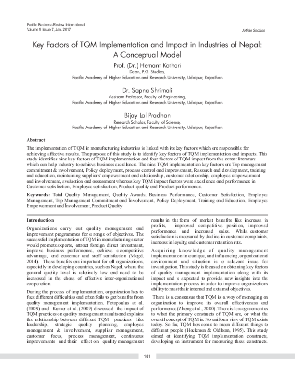 (PDF) Key Factors of TQM Implementation and Impact in Industries of ...