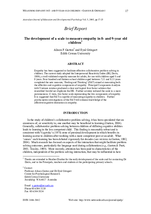 (PDF) The development of a scale to measure empathy in 8-and 9-year old ...