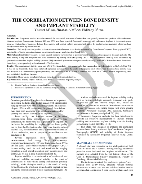 (PDF) The Correlation Between Bone Density and Implant Stability