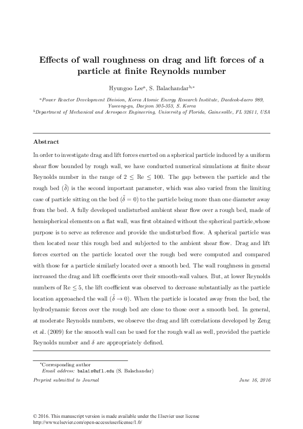 (PDF) Effects of wall roughness on drag and lift forces of a particle ...