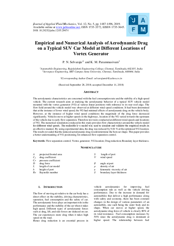 (PDF) Empirical and Numerical Analysis of Aerodynamic Drag on a Typical ...