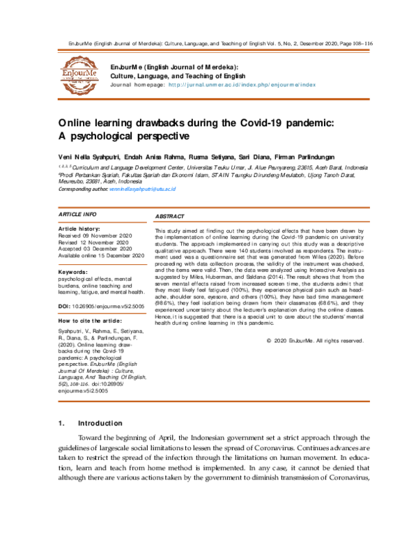 (PDF) Online learning drawbacks during the Covid-19 pandemic: A ...