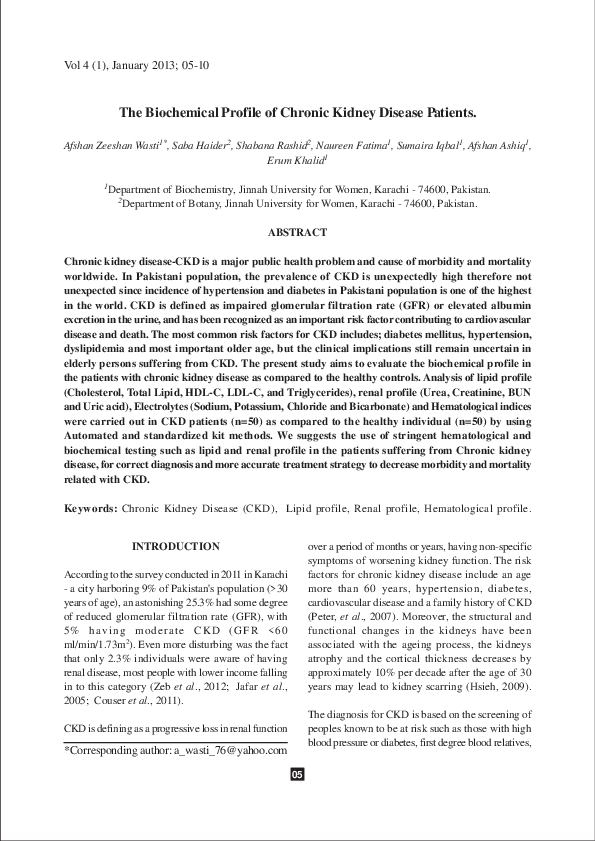 (PDF) The Biochemical Profile of Chronic Kidney Disease Patients
