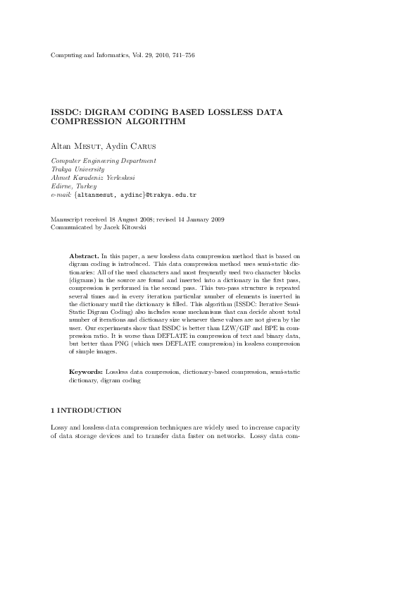 (PDF) ISSDC: Digram Coding Based Lossless Data Compression Algorithm