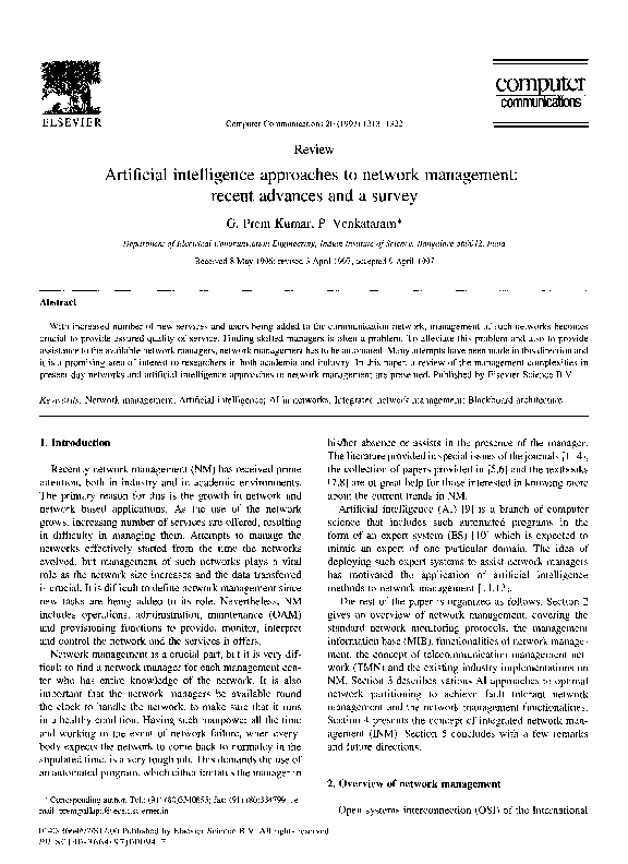 (PDF) Artificial intelligence approaches to network management: recent ...
