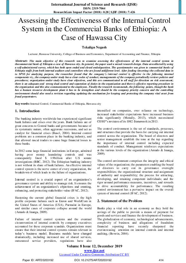 (PDF) Assessing the Effectiveness of the Internal Control System in the ...