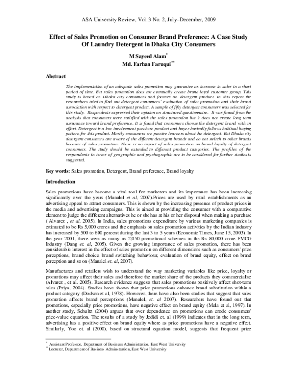 (PDF) Effect of Sales Promotion on Consumer Brand Preference: A Case ...