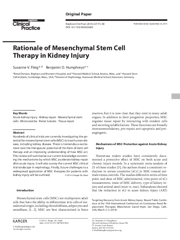 (PDF) Rationale of Mesenchymal Stem Cell Therapy in Kidney Injury