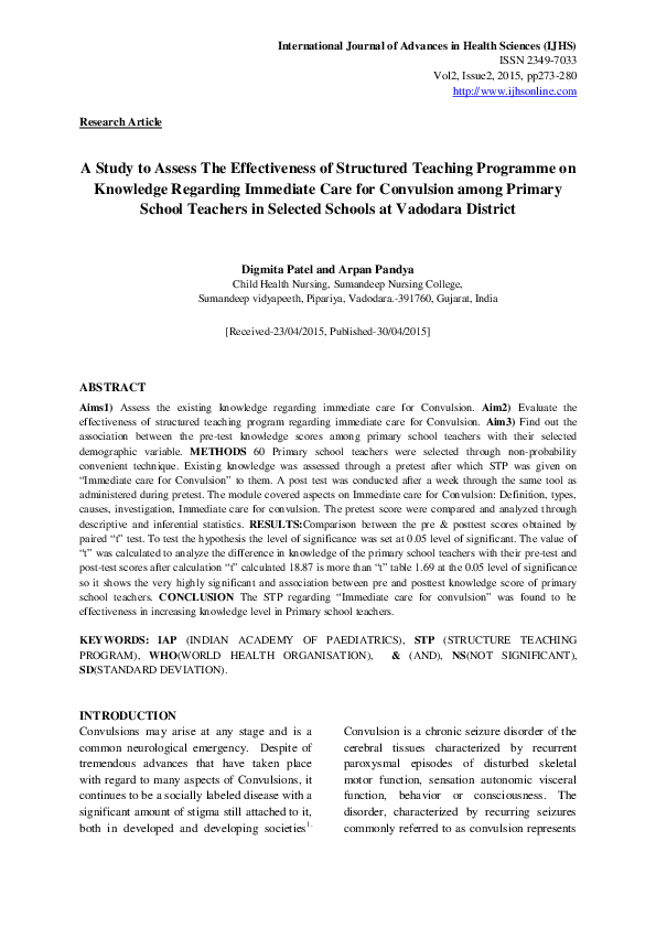 (PDF) A Study to Assess The Effectiveness of Structured Teaching ...