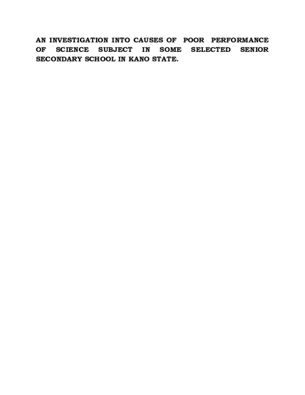 (DOC) AN INVESTIGATION INTO CAUSES OF POOR PERFORMANCE OF SCIENCE ...