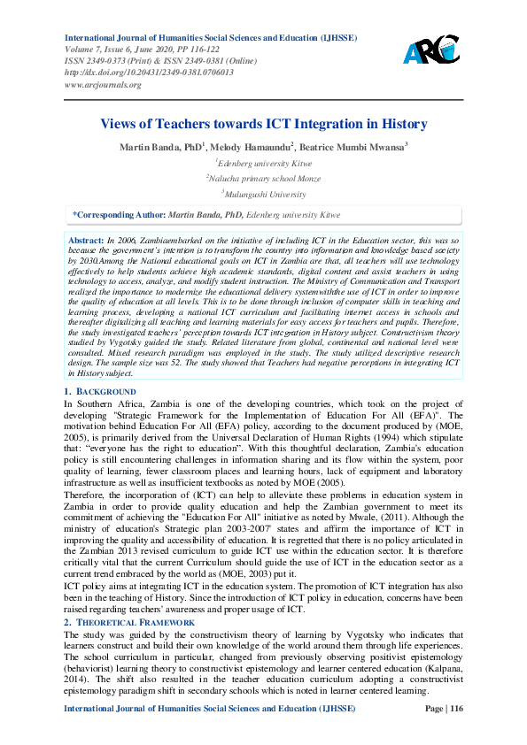 (PDF) Views of Teachers towards ICT Integration in History