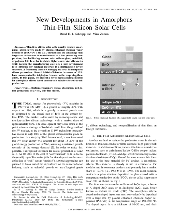 (PDF) New developments in amorphous thin-film silicon solar cells
