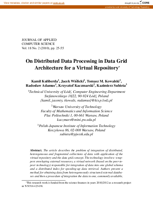 (PDF) On Distributed Data Processing in Data Grid Architecture for a ...