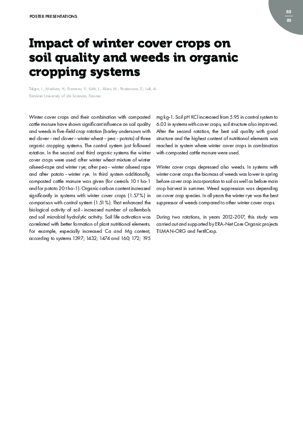 (PDF) Impact of winter cover crops on soil quality and weeds in organic ...