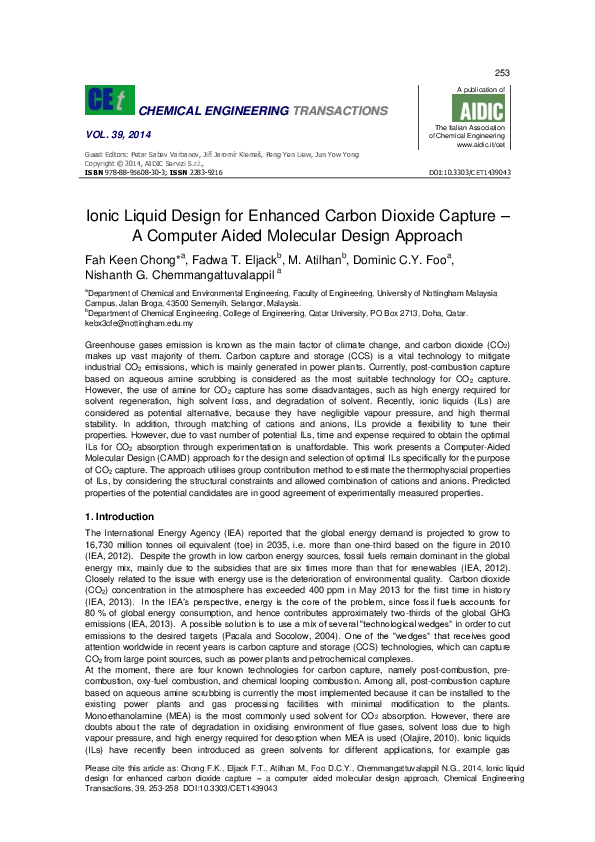(PDF) Ionic Liquid Design for Enhanced Carbon Dioxide Capture–A ...