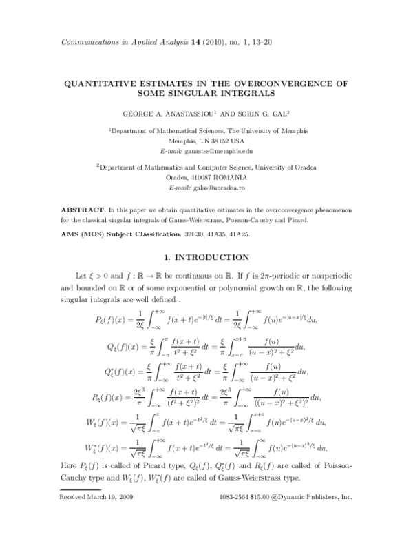(PDF) Quantitative Estimates in the Overconvergence of Some Singular ...