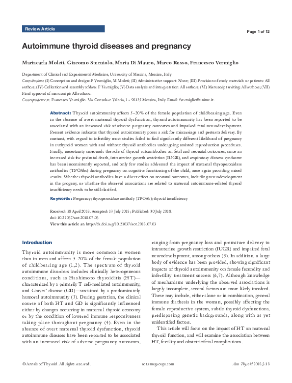 (PDF) Autoimmune thyroid diseases and pregnancy