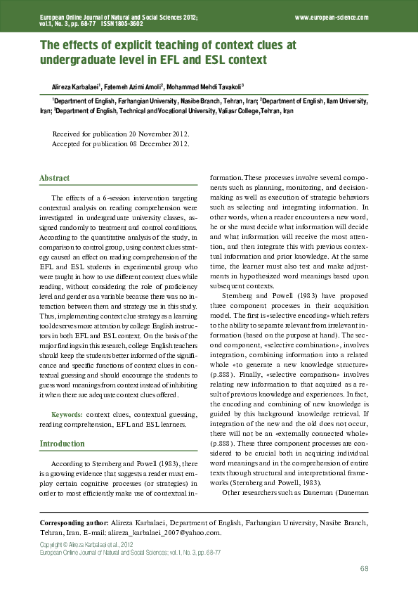 (PDF) The effects of explicit teaching of context clues at ...