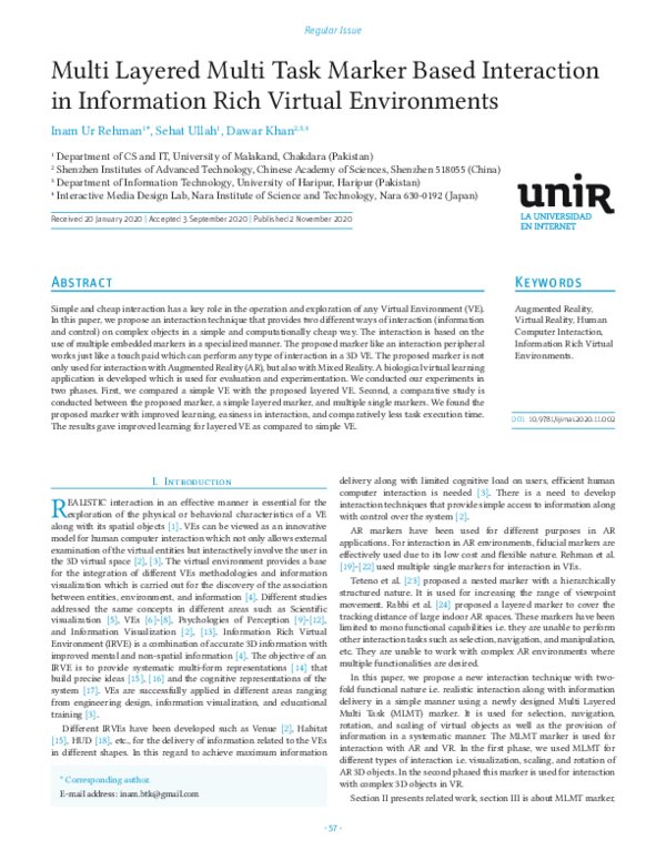 (PDF) Multi Layered Multi Task Marker Based Interaction in Information ...