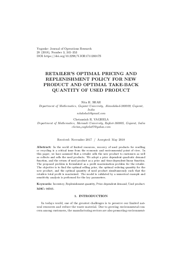 (PDF) Retailer's optimal pricing and replenishment policy for new ...