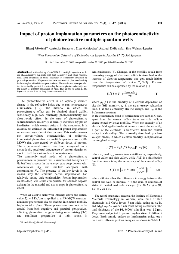 (PDF) Impact of proton implantation parameters on the photoconductivity ...