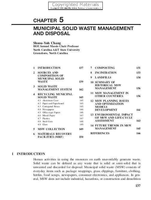 (PDF) Municipal Solid Waste Management and Disposal