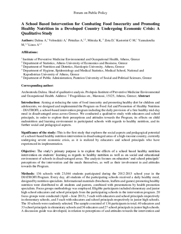 (PDF) A School Based Intervention for Combating Food Insecurity and ...