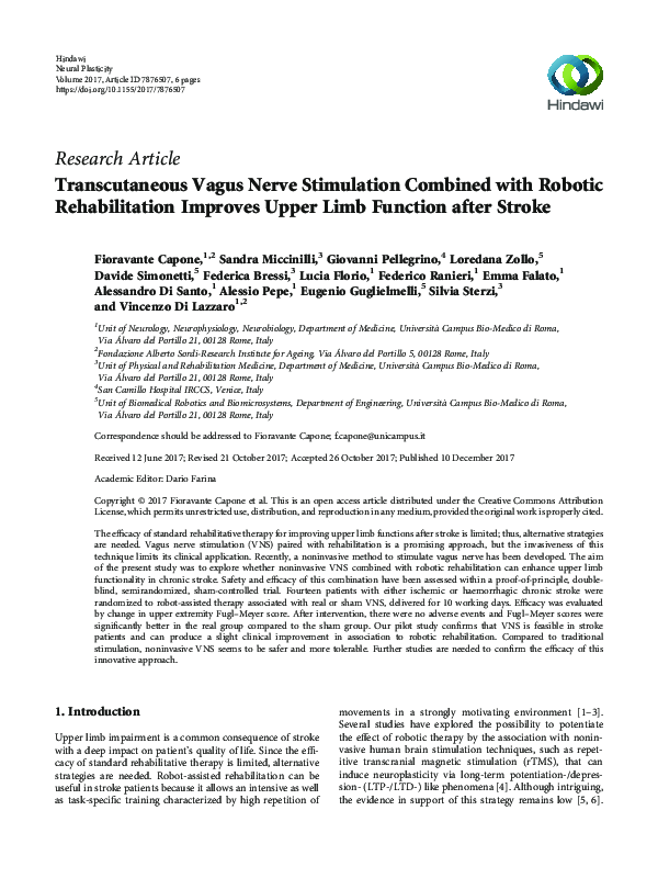 (PDF) Transcutaneous Vagus Nerve Stimulation Combined with Robotic ...