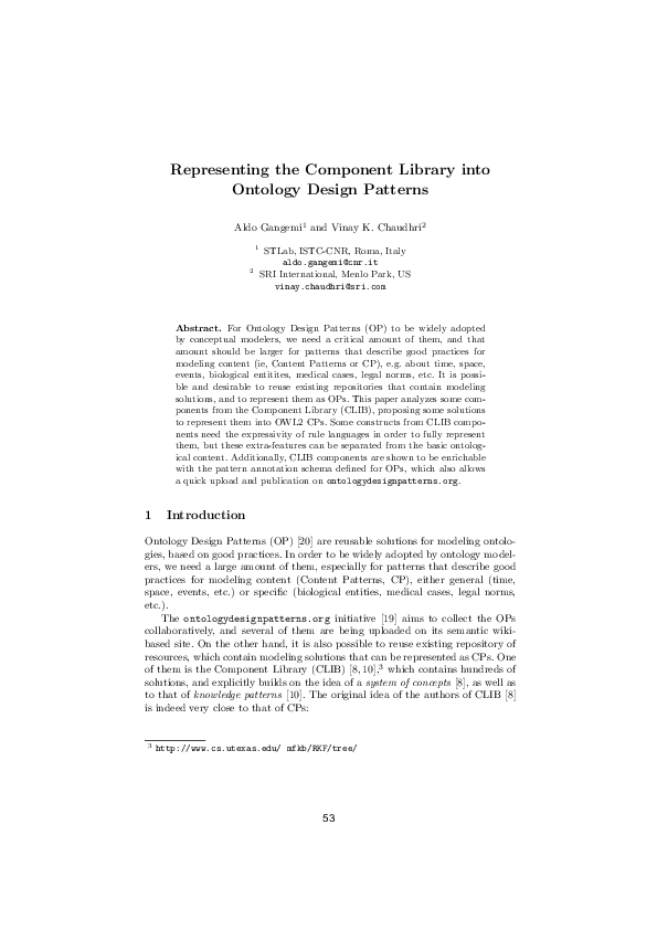 (PDF) Representing the Component Library into Ontology Design Patterns