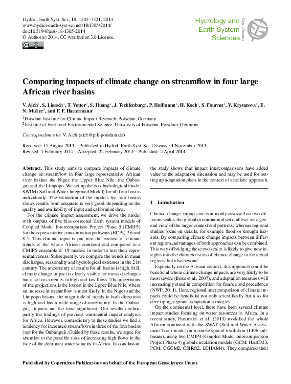 (PDF) Comparing impacts of climate change on streamflow in four large ...