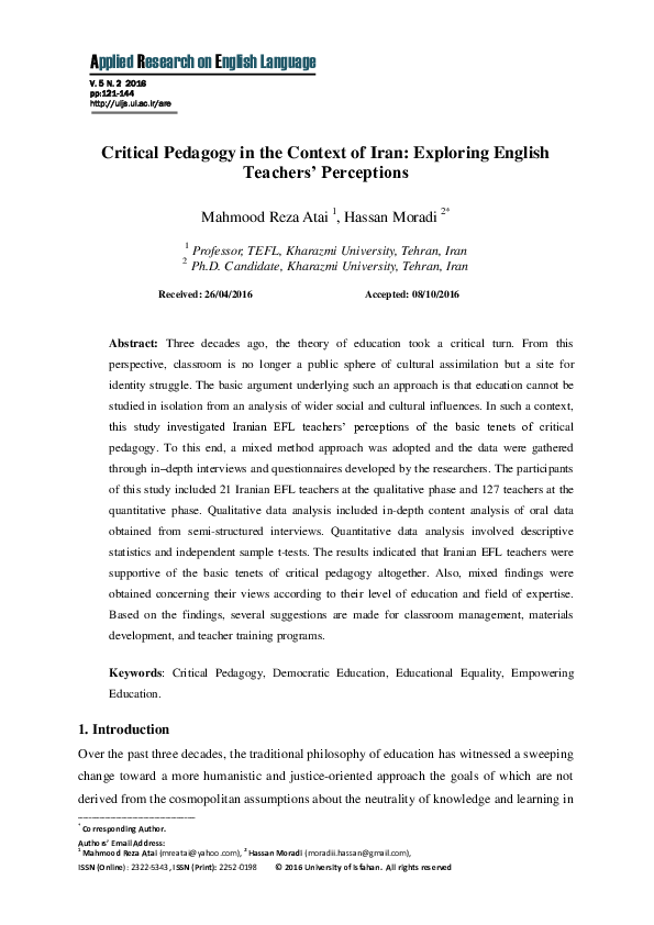 (PDF) Critical Pedagogy in the Context of Iran: Exploring English ...