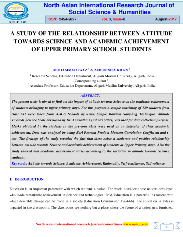 (PDF) A Study of the Relationship Between Attitude Towards Science and ...