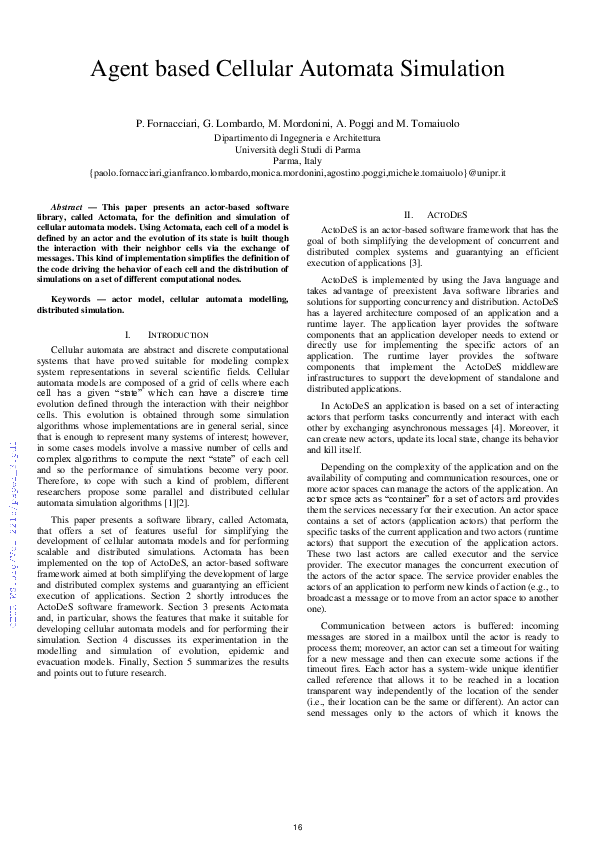 (PDF) Agent based Cellular Automata Simulation