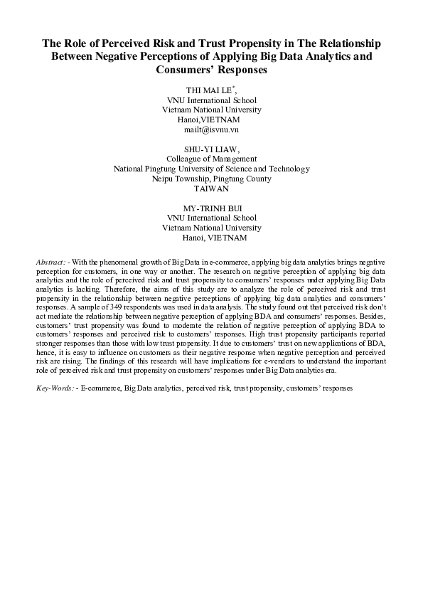 (PDF) The Role of Perceived Risk and Trust Propensity in The ...