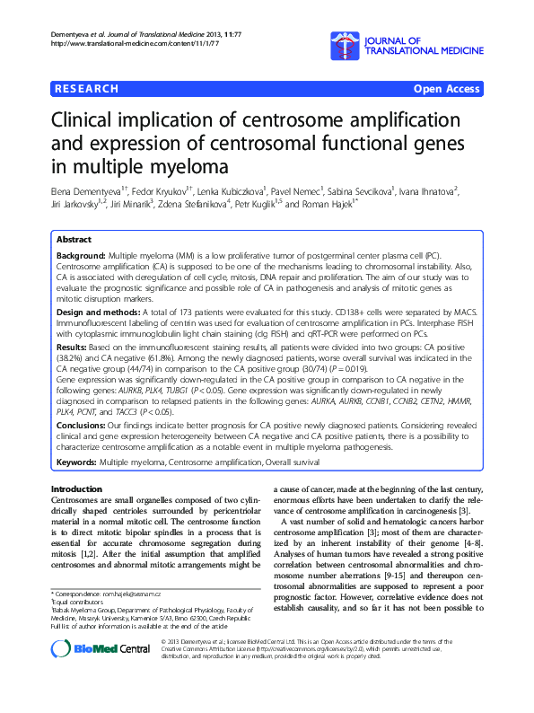 (PDF) Clinical implication of centrosome amplification in plasma cell ...