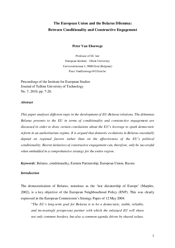 (PDF) The European Union and the Belarus Dilemma: Between ...