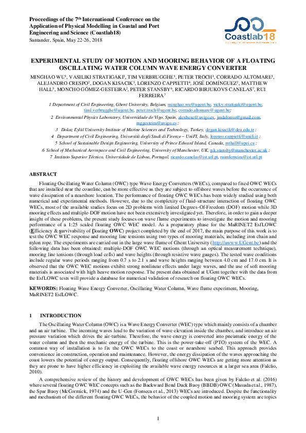 (PDF) Experimental study of motion and mooring behavior of a floating ...