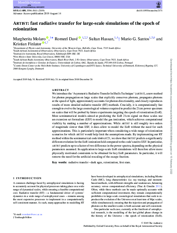 (PDF) A rtist: Fast radiative transfer for large-scale simulations of ...