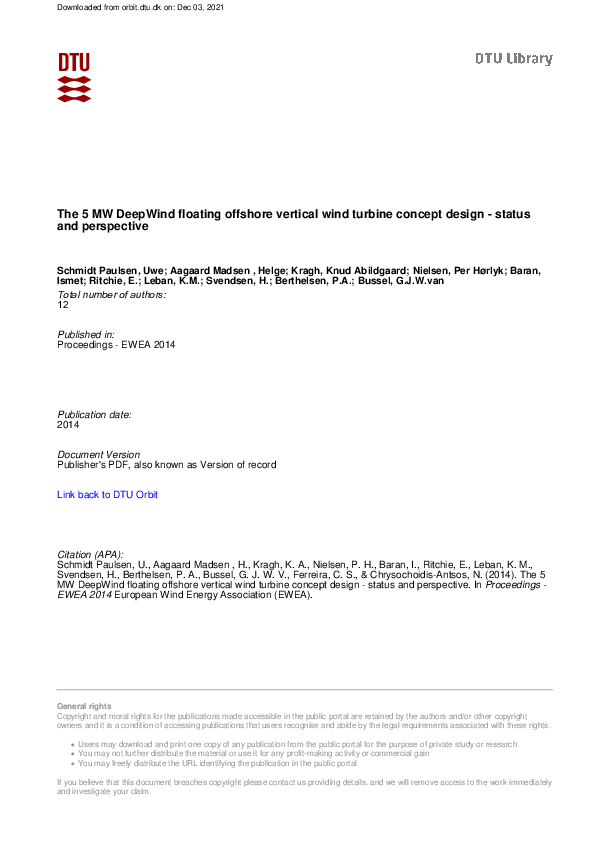 (PDF) The 5 MW DeepWind floating offshore vertical wind turbine concept ...